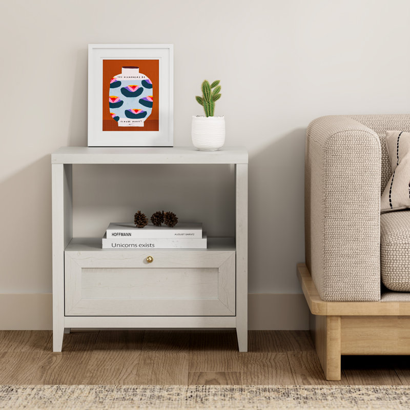 24" Wide End Table Nightstand With Drawer, Oak, Individual
