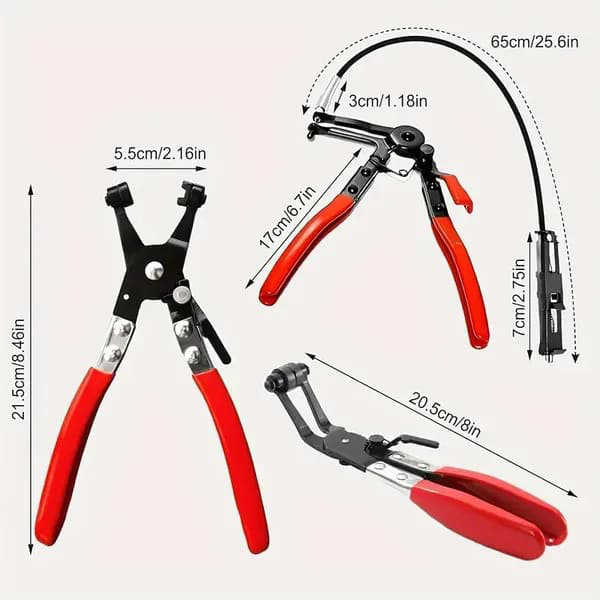 «Ensemble d'outils de serrage de boyau professionnel 3 pièces - Pinces à longue portée pour tuyaux de radiateur et de liquide de refroidissement»