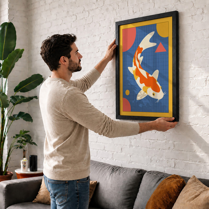 Leaping Koi Geometric - Print, Black, A4 - 29.7 x 21.0 cm