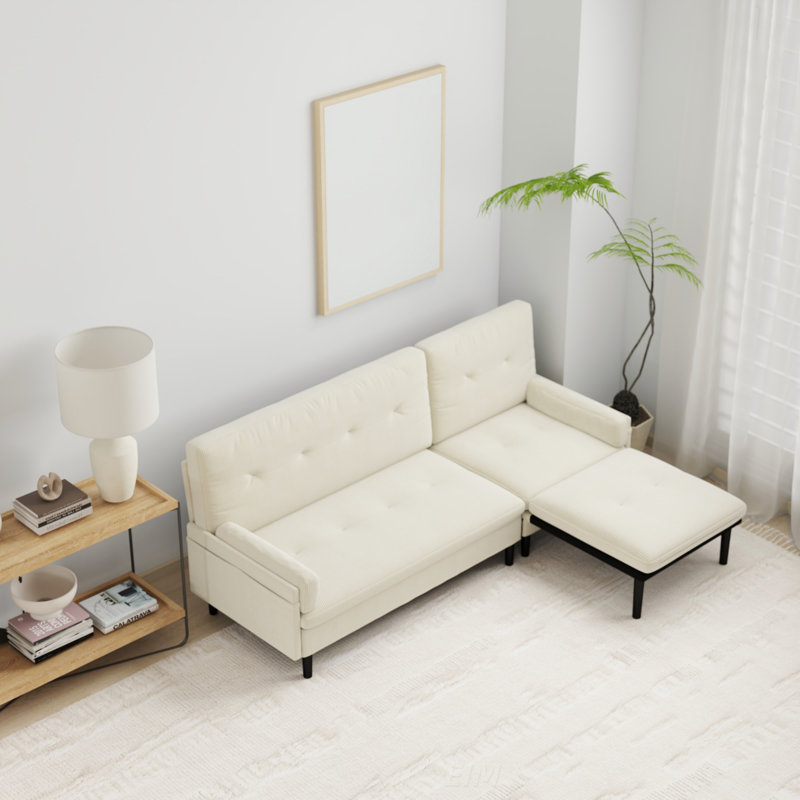 Canapé et lit en L ivoire convertible en L 3 places, multifonctionnel et confortable