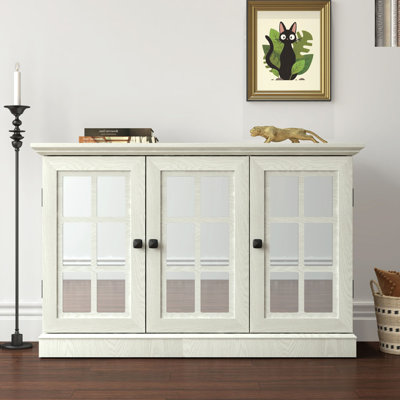 Storage Cabinet With 3 Mirrored Acrylic Doors, Sideboard With Adjustable Shelves, Made With Decorative Laminates And MDF Substrate