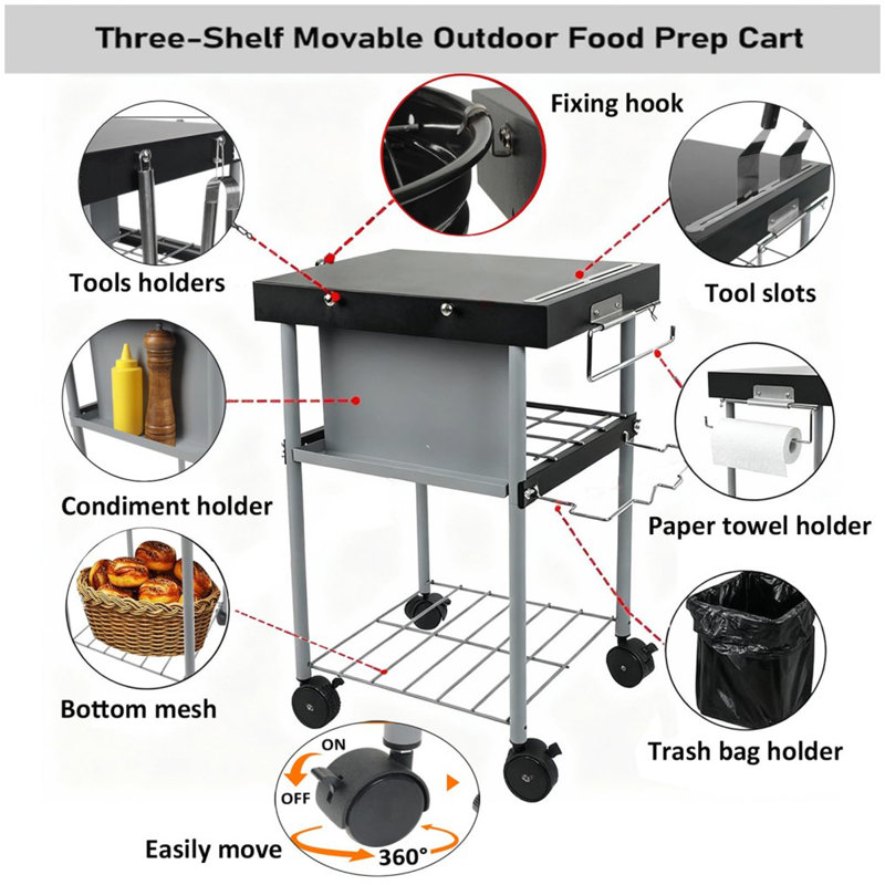 Rolling Grill Side Table Cart
