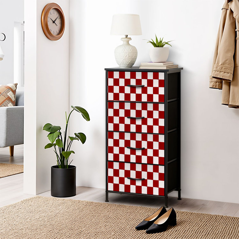4 Drawer Dresser for Bedroom, Narrow Chest of Drawers, Wooden Top and Study Iron Frame 18"x37.5"-(WxH)
