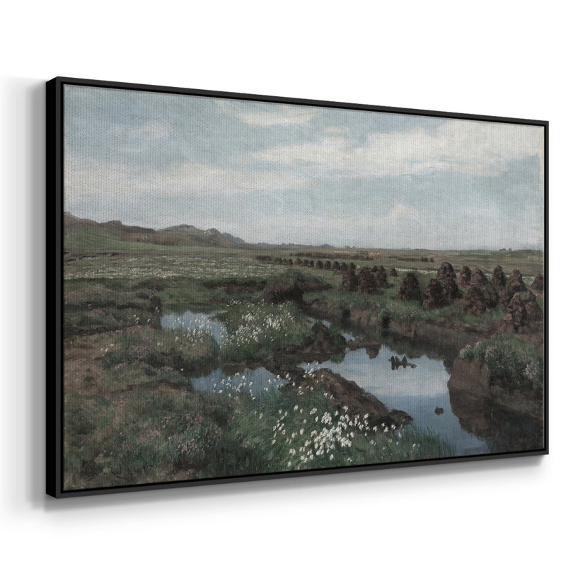 Paysage rétro-Dxxvi, Toile avec cadre flottant noir, H 27 po x l 41 po x P 2 po
