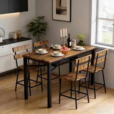 Ensemble de table de salle à manger pour 4 personnes Farmhouse, table de cuisine rectangulaire avec 4 chaises, ensemble de salle à manger en bois avec support de rangement pour la salle à manger, la cuisine et les petits espaces