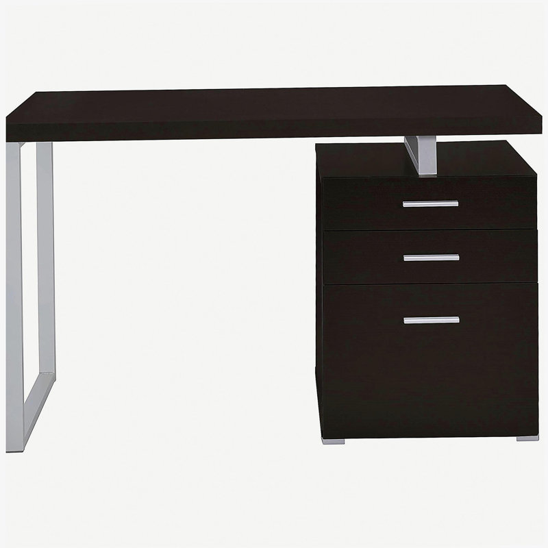 Bureau réversible à 3 tiroirs Cappuccino, Cappuccino / Argent