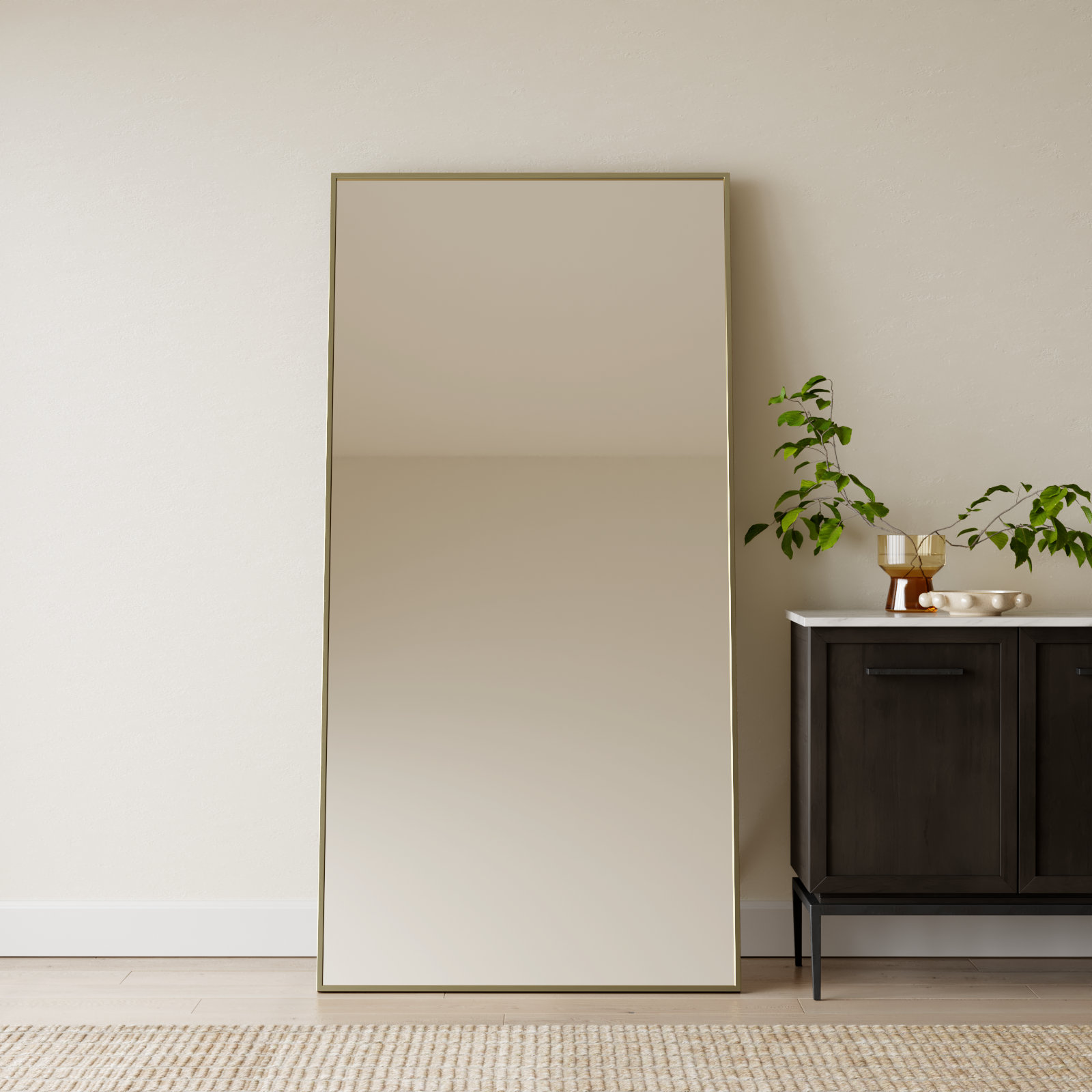 Sabine Metal Rectangle Floor Mirror, 72" x 36", Brass