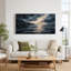 Art mural sur toile bleu foncé avec phare et ciel doré-401428800