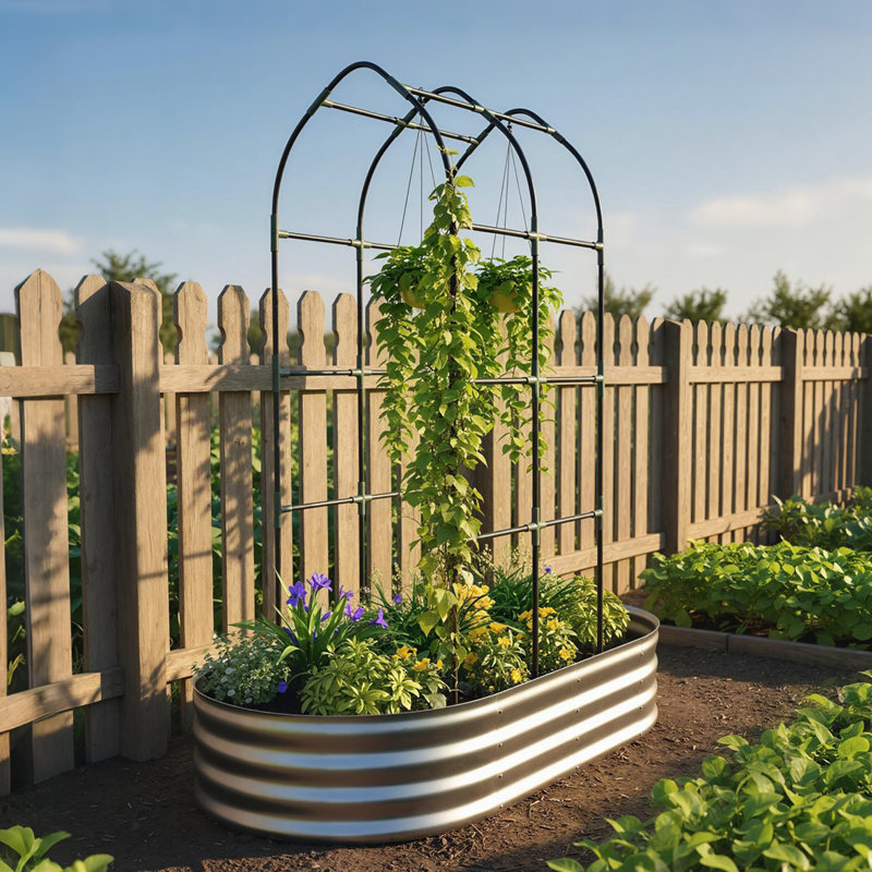 Lit de jardin surélevé galvanisé 5 x 3 x 6 pi avec treillis, argent