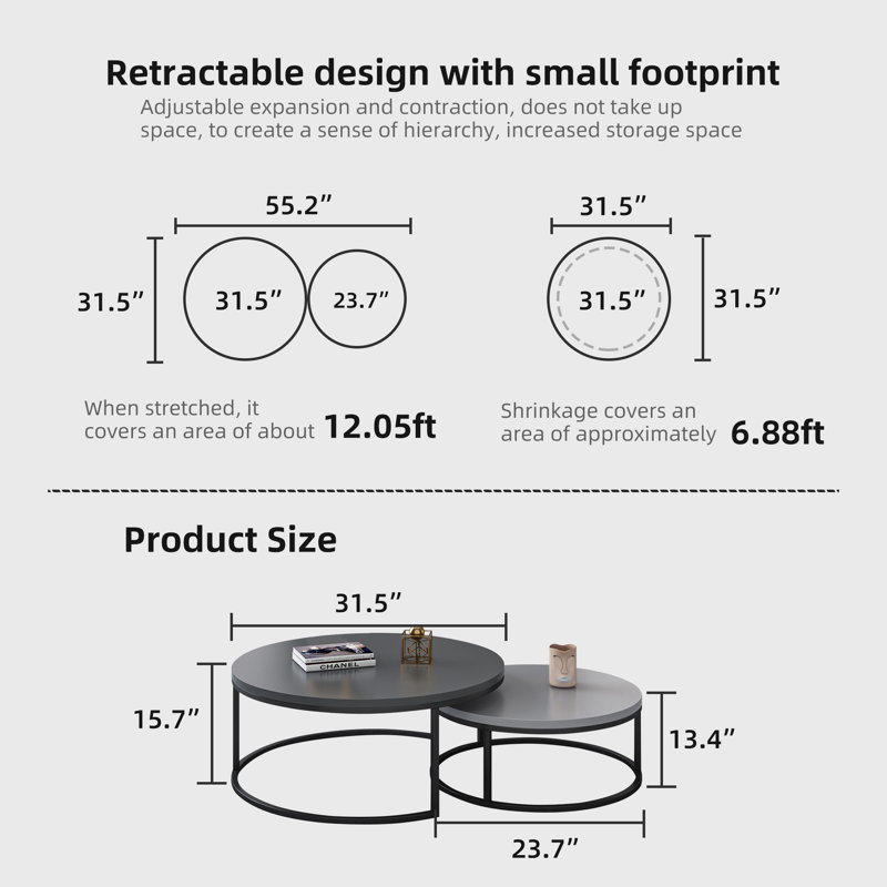 Table basse gigogne ronde 2 pièces Banvra, Gris