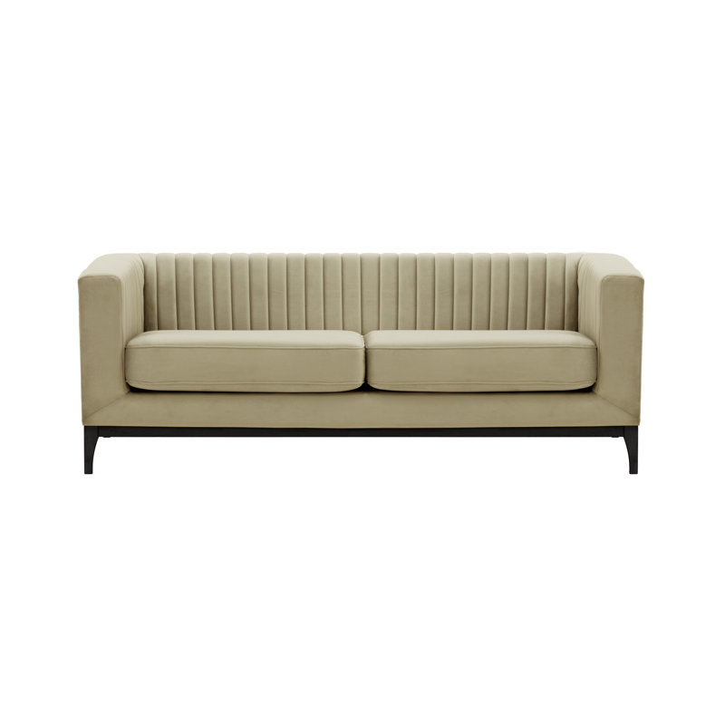 Buker Velvet Square Arms Sofa, Beige, Black