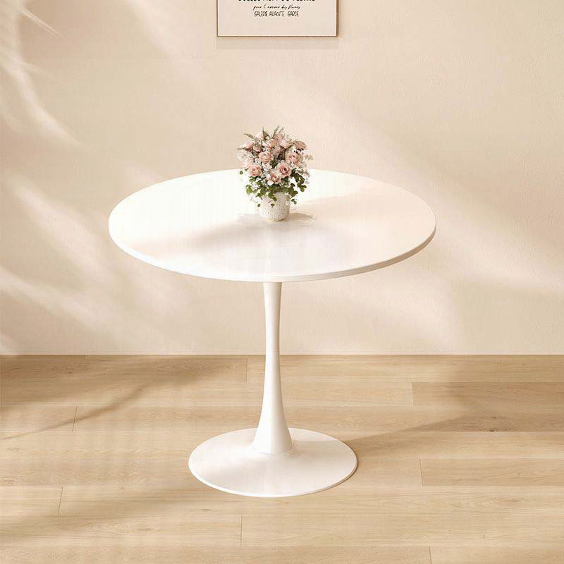 Table de salle à manger ronde - Plateau en panneau de fibres à densité moyenne avec base cylindrique en métal