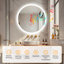 Miroir de salle de bain rond 31,5 pouces avec haut-parleur Bluetooth, miroir de meuble-lavabo mural intelligent avec lumières à intensité variable 3 couleurs, mémoire anti-buée et à commande tactile