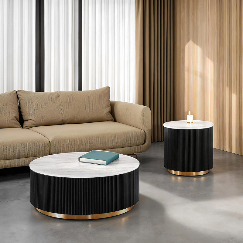 Table basse ronde avec dessus en marbre pour le salon