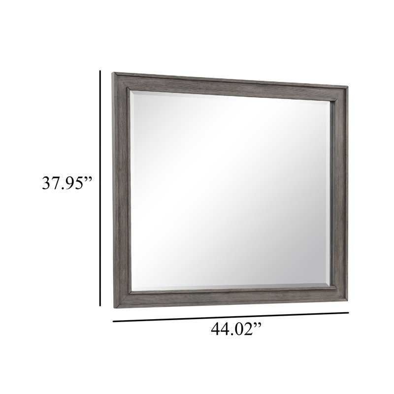 Miroir de commode Leslee, stratifié chêne gaufré, finition gris foncé 44 po