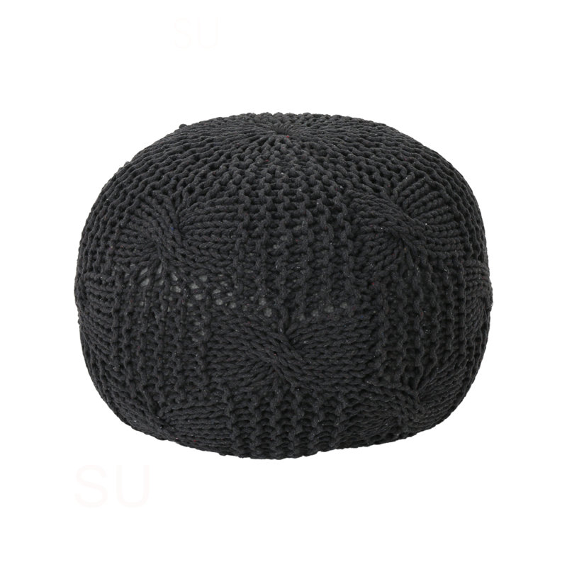 Pouf rond en coton Bordeaux, Gris foncé