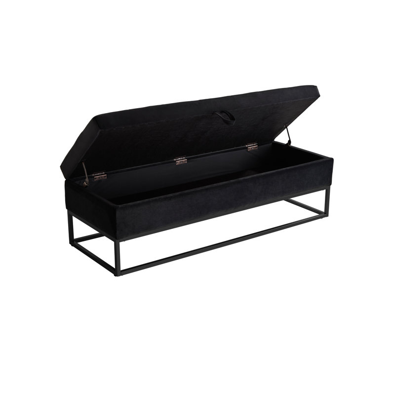 58,6 po Banc de tabouret de pied de couloir avec rangement, velours noir, banc de rangement moderne, rehausse la décoration intérieure