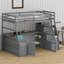 Lit mezzanine peu encombrant avec tiroirs de rangement intégrés, tablettes ouvertes et bureau d'étude intégré pour une vie moderne-1049324292