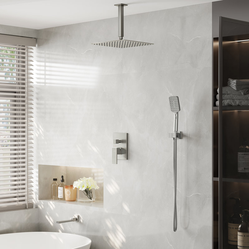 Brushed Nickel Ceiling Mounted Rain Shower System with Handheld
