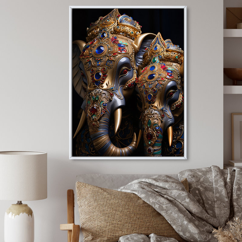 Art asiatique, éléphants thaïlandais III - impression, H 20 po x l 12 po x P 1 po, Cadre flottant blanc