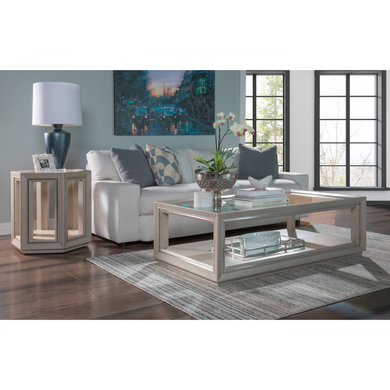 Contemporary Gray Hexagonal Wood & Glass End Table 22.50"