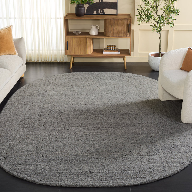 Harvest Hand Tufted Wool Cotton Solid Color Rug in Grey, Oval 8' x 10'