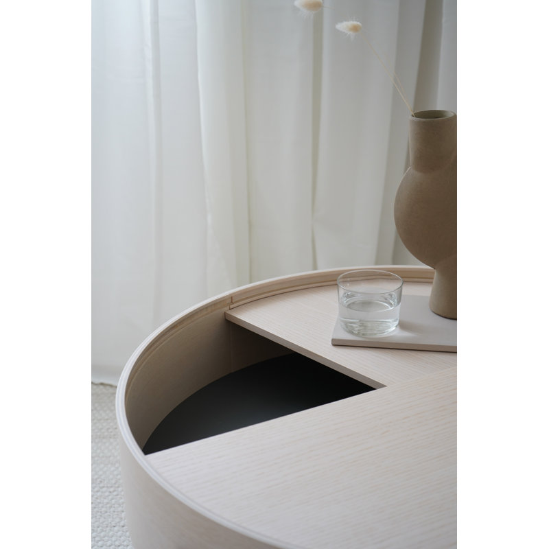 Arc Coffe Table, 15" H x 35" L x 35" W, White Pigmented Lacquered Ash