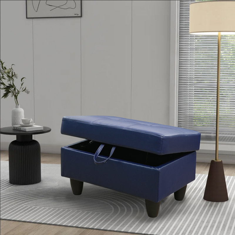 Faux Leather Upholstered Storage Bench, Blue