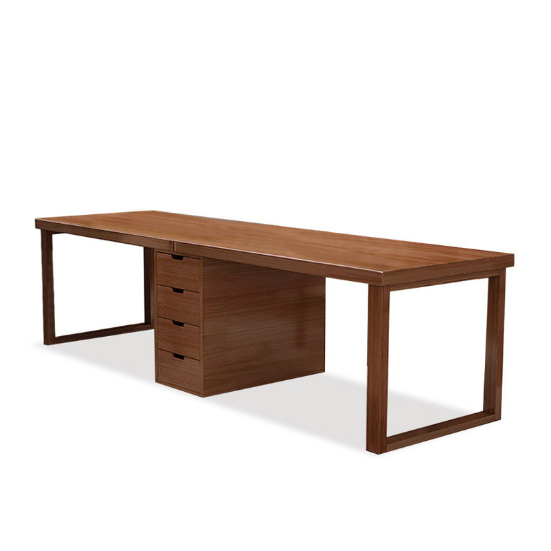 Bureau rectangulaire en bois massif brun noisette avec 4 tiroirs, H 29,53 po x l 110,24 po x P 23,62 po