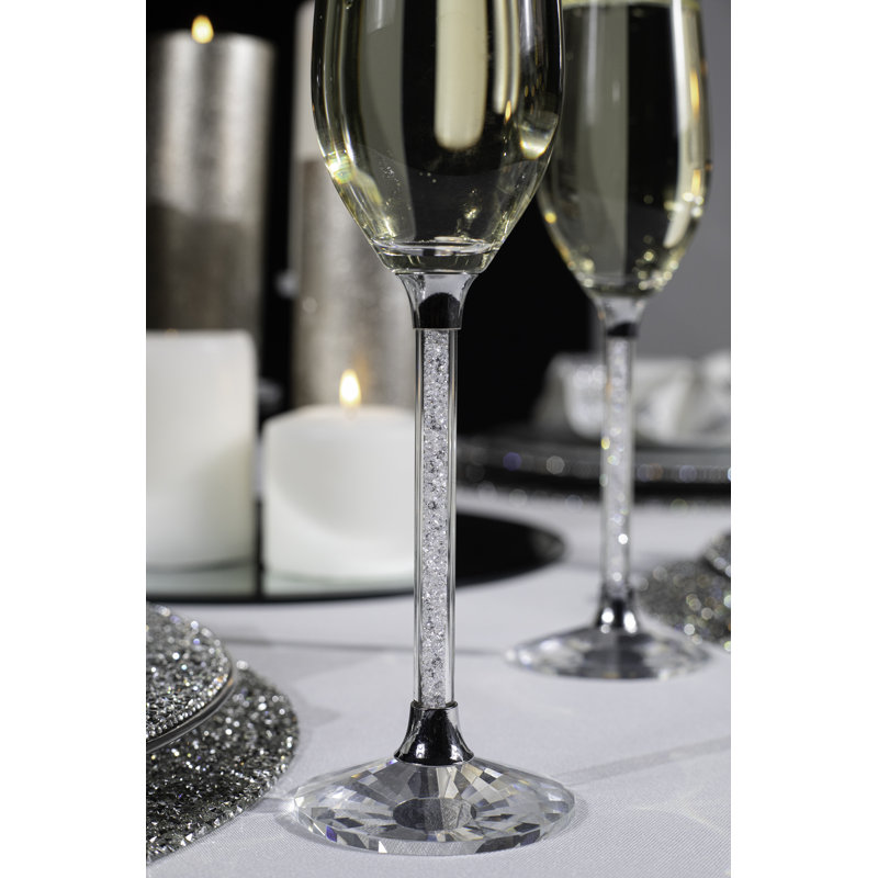 Sparkles Home | Flûtes à tiges Vetrina | Verres à vin en cristal | Accents de strass, 2, Argent argent