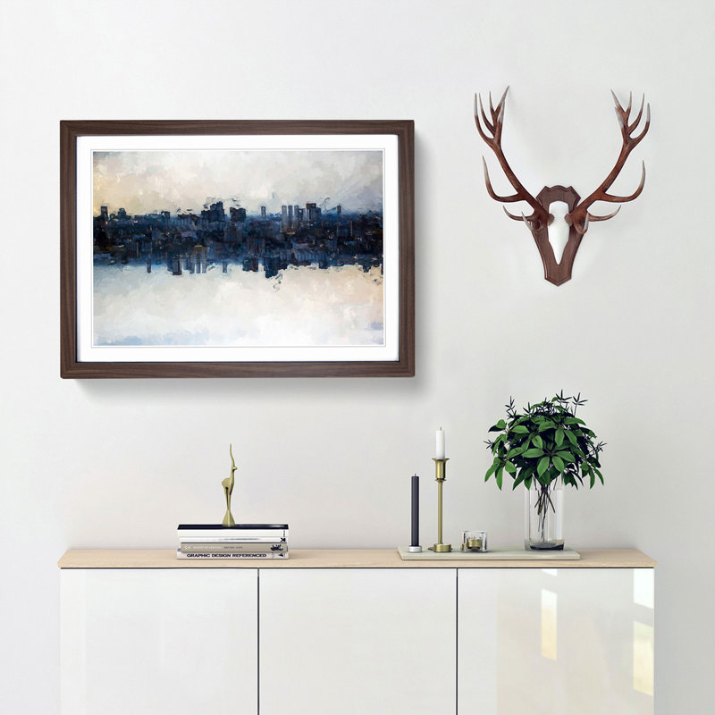 City Mirror in Abstract - Picture Frame Graphic Art Print, Walnut Framed, 27cm H x 36cm W x 2cm D