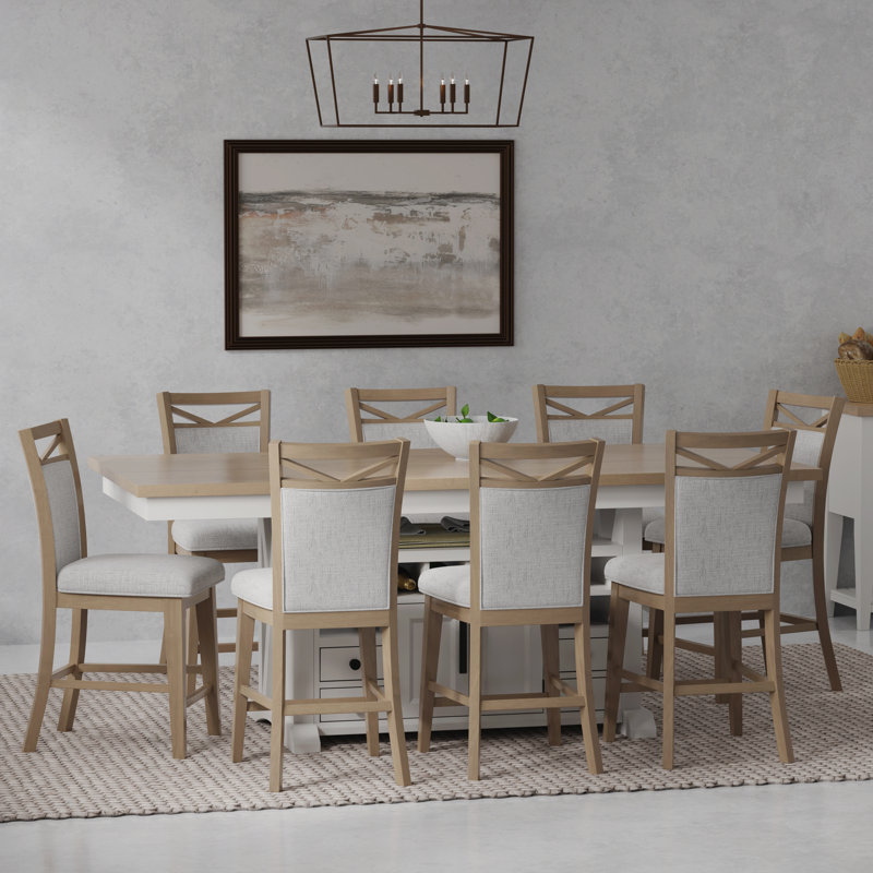 Ensemble de salle à manger à hauteur de comptoir Bankhead, 9 pièces : table, 8 chaises