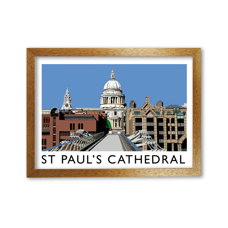St Paul's Cathedral by Richard O'Neill - Print, 59.4cm H x 84.1cm W x 3cm D, Honey Oak Framed