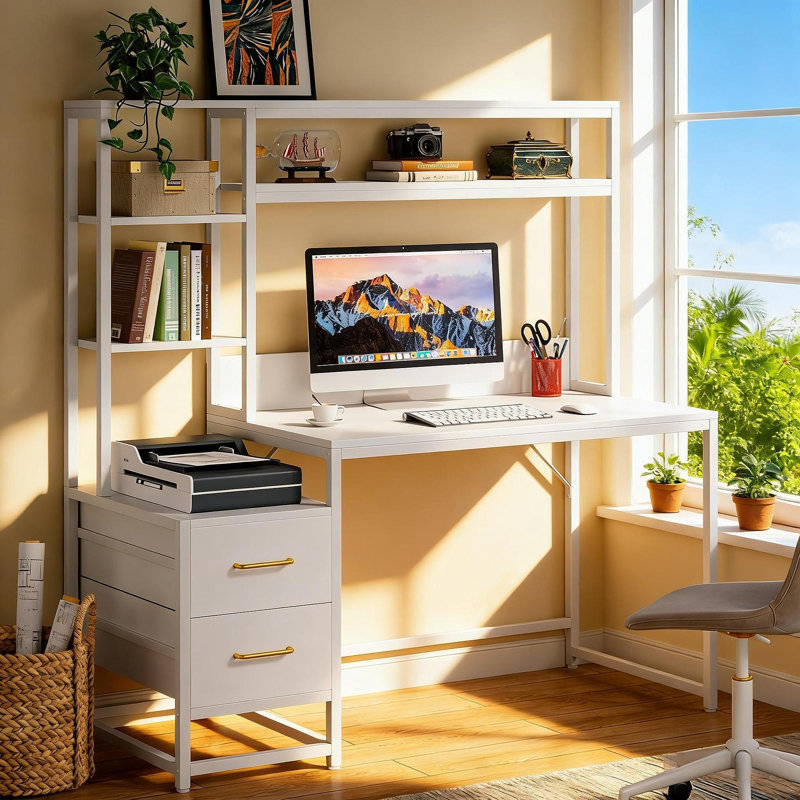 Office Table,Stylish Writing Table,Tall Computer Desk, White