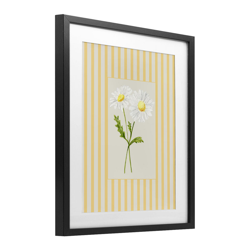 Impression de marguerite à rayures jaunes sous verre, design par Lisa Wehmeyer, Cadre noir minuit, H 21 po x l 17 po