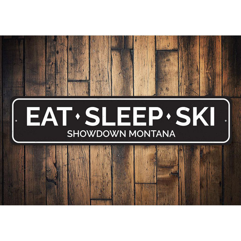 Plaque en aluminium «Eat Sleep Ski», H 6 po x l 24 po x P 0,063 po