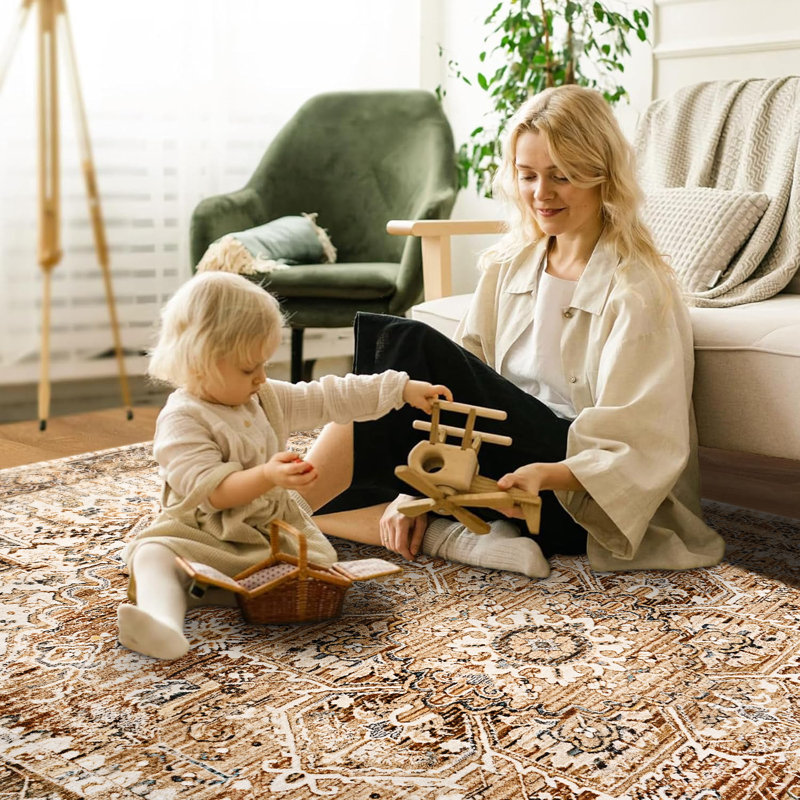 Fillender Washable Soft Vintage Rug Fashion Floral Rug For Living Room Dorm Decor, Rectangle 5' x 7'1"