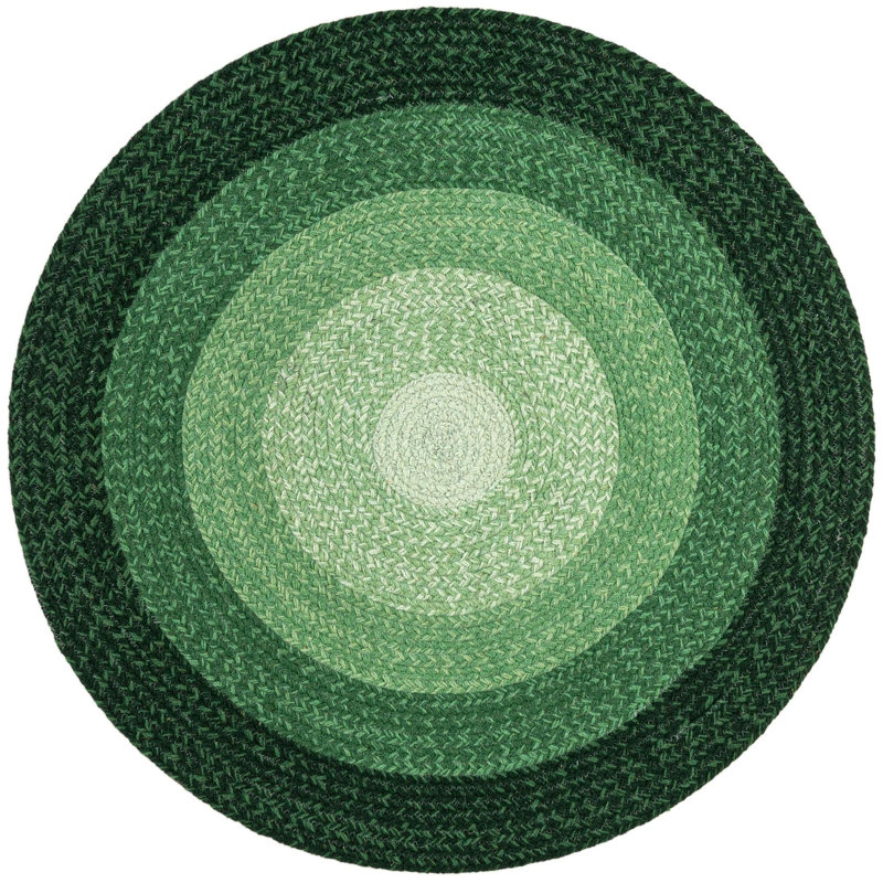  Ombre Hand Braided Wool Rug, Green, Round 3'1"