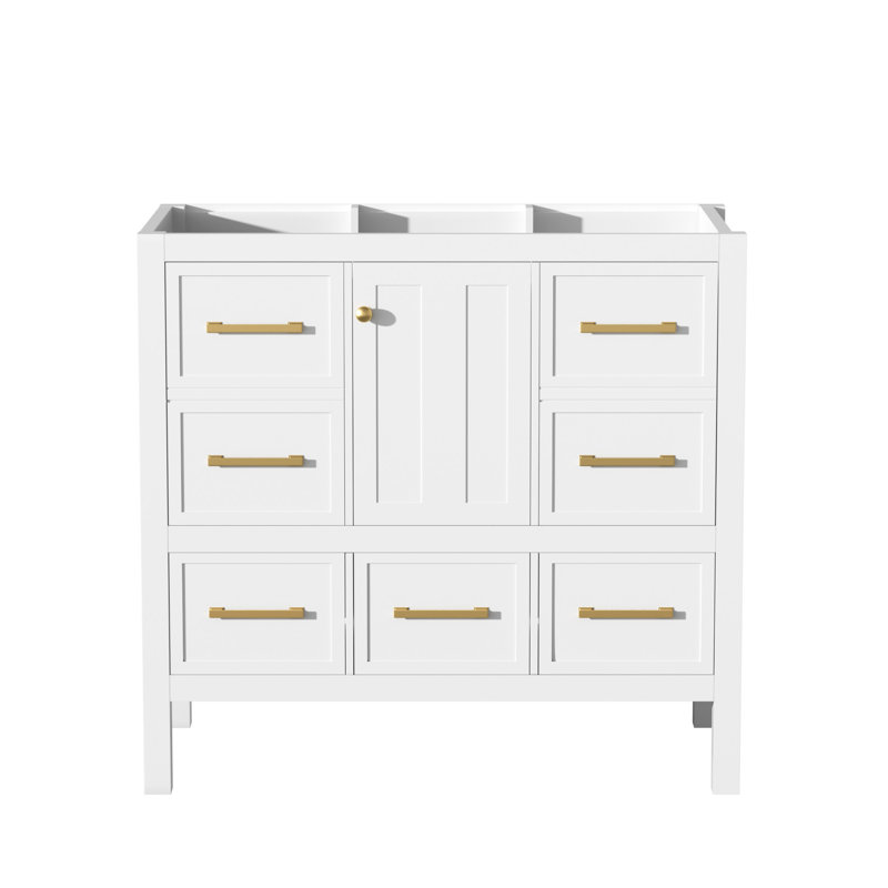 Meuble-lavabo de 36 po sans lavabo, armoire de rangement en bois massif, meuble-lavabo autoportant avec 5 tiroirs et portes à fermeture douce