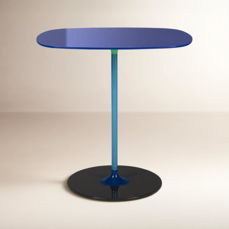 Thierry Glass End Table, Blue, 19.66" H x 19.66" W x 13" D