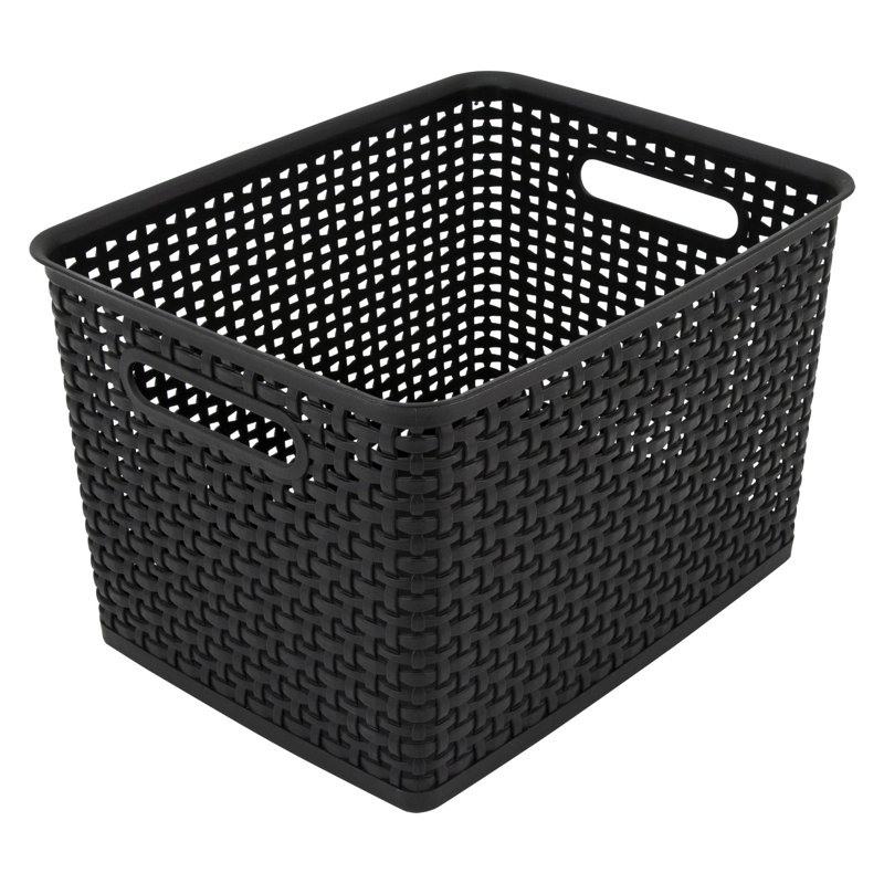  Thinkspace Plastic Weave Bin, Large, Black, Pack Of 3, 26.25" x 26.25" x 10.6"