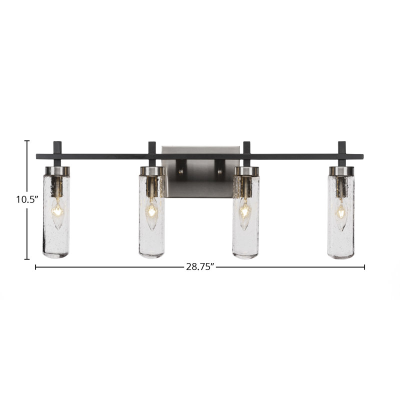 Barre d'éclairage de salle de bain 4 lumières Salinda, Bulle transparente, Noir mat/nickel brossé