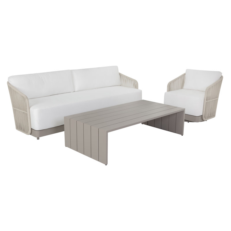 Allariz Outdoor Swivel Lounge Chair, Stinson White, Beige