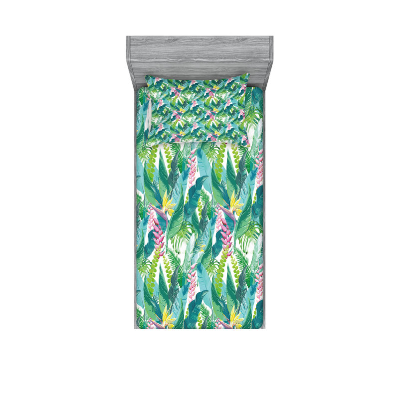 Drap-housse et coussin décoratif bleu sarcelle et blanc Ambesonne, Ensemble de draps-housses pour lit simple TG + 4 t