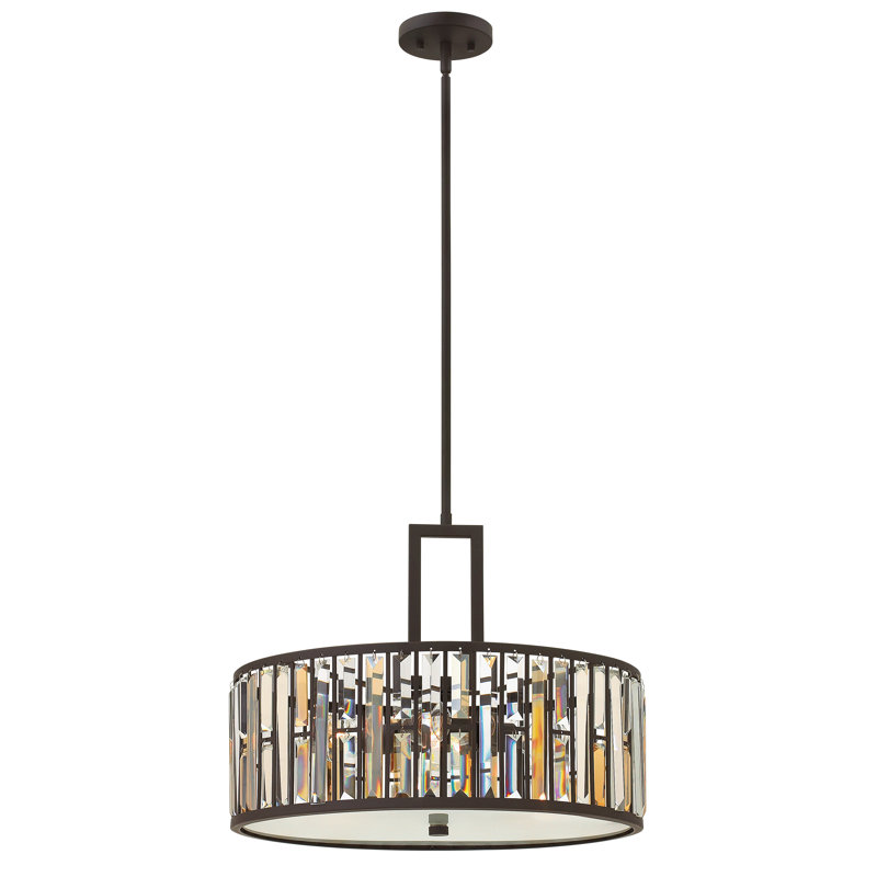 Gemma Three-Light Drum Pendant w/ Crystal Rectangular Prisms, Bronze
