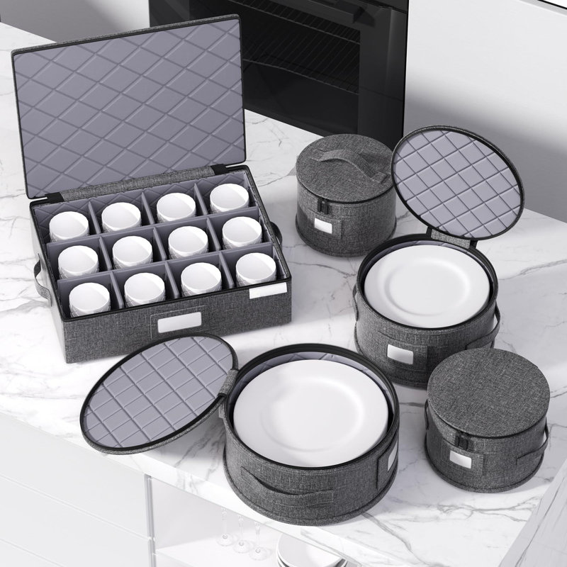 Storage Containers Hard Shell Box For Moving Dishes, Plate, Saucers, Dinnerware, Mugs, For Packing Fine China Storage Containers 5Piece Grey