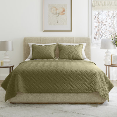 Ensemble de literie pour courtepointe 3 pièces pour grand lit - couvre-lit grand et 2 taies d'oreiller avec motif à losanges en relief - ensemble de lit léger pour toutes les saisons - couvre-lit en microfibre douce par Lavish Home (vert)