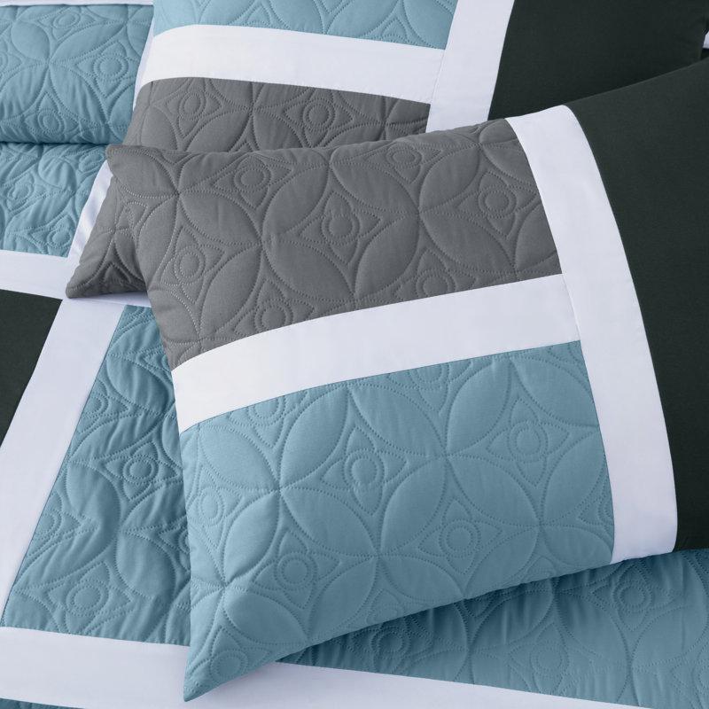 Gray and Light Blue Microfiber Queen Bed in a Bag Set