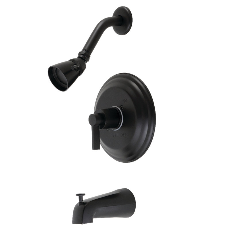 Robinet de baignoire et douche à pression équilibrée à poignée simple Kingston Brass NuvoFusion, Noir mat