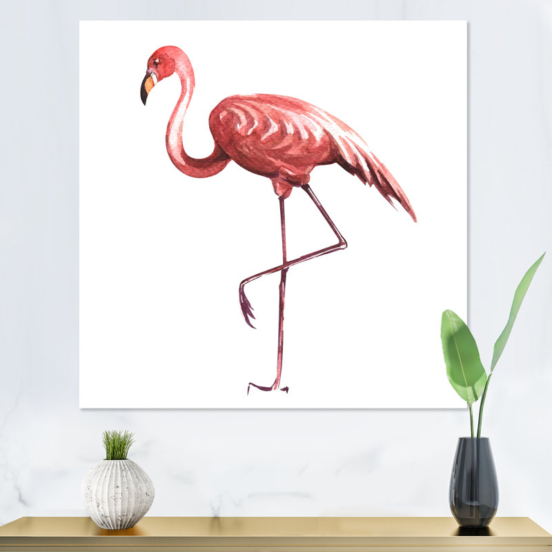 Flamant rose sur une patte - reproduction sur toile, H 36 po x l 36 po x P 1,5 po, Toile tendue